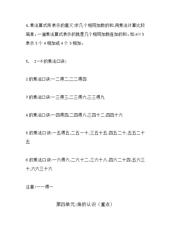 冀教版二年级数学上册各单元知识点汇总 预习 复习均可 共9页