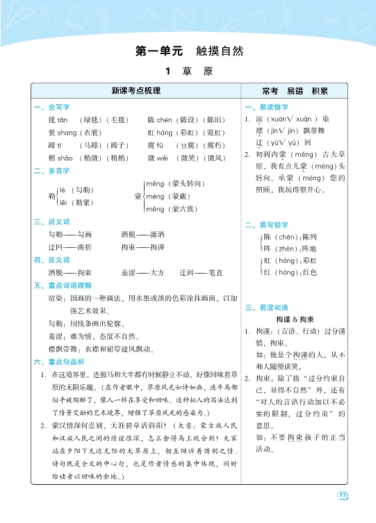 六年级语文上册名师规划每一课重点考点梳理 共40页