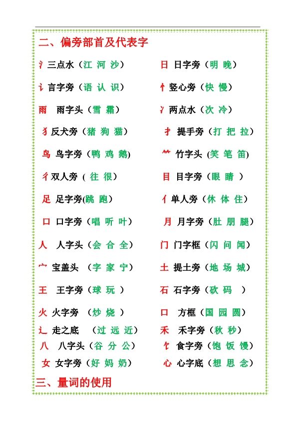 一年级语文上册知识点归纳总结