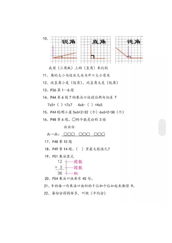 青岛版二年级上册数学重点知识点汇总