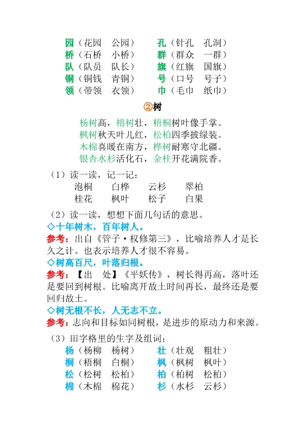 二年级上册语文全册每课重点知识点汇总