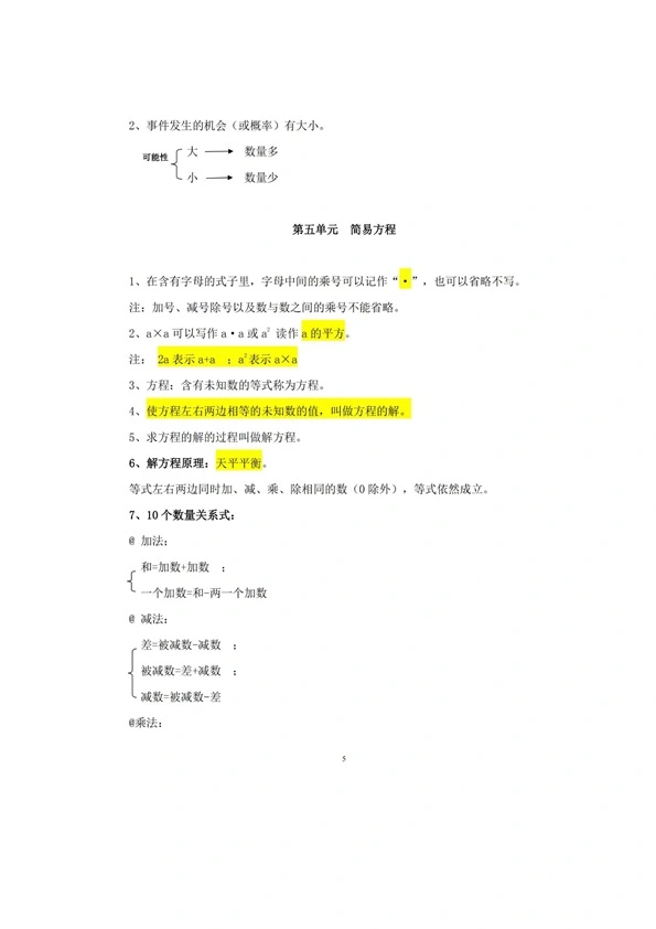 五年级上册数学必背公式汇总 共10页